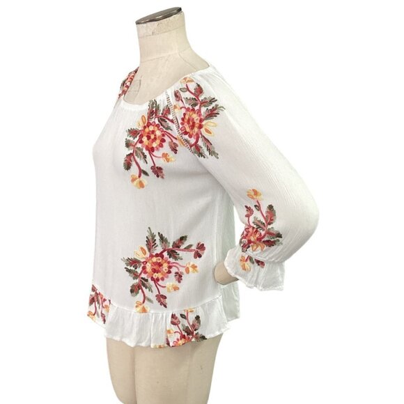 Anthropologie Liv Los Angeles BOHO Peasant Top S Floral Embroidered White 174L - Picture 4 of 11